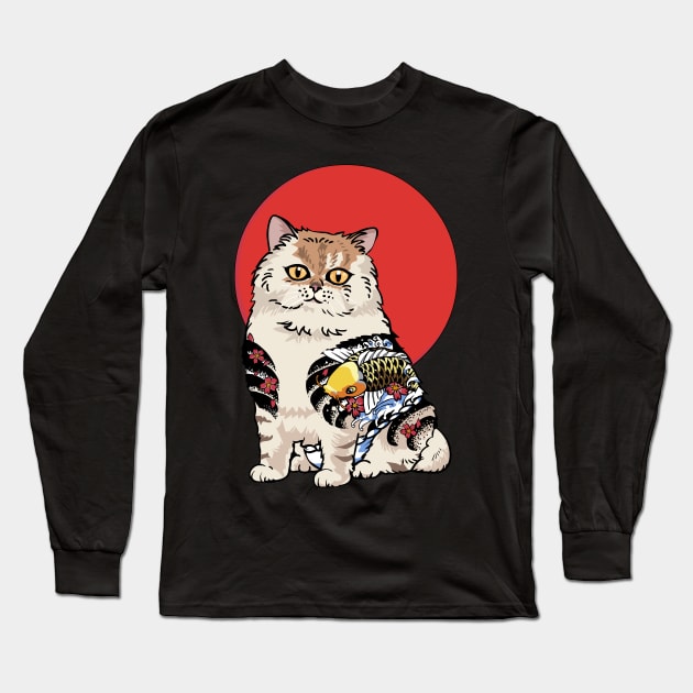 Persian Cat Yakuza Long Sleeve T-Shirt by huebucket